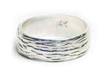 wave-style white gold textured mens wedding band