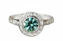 Unique Teal Sapphire Diamond Halo Engagement Ring