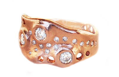 custom rose gold ring with family diamonds