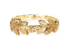 golden leaves ring with accent diamonds