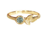 Boho blue sapphire engagement ring with golden leaves