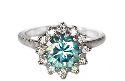 Blue moissanite engagement ring