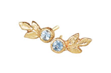 gold leaf earrings with blue sapphires
