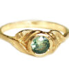 Green Sapphire Engagement ring with gold leaves