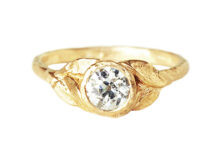 nature-inspired organic golden leaves diamond solitaire