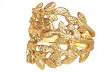 golden leaves statement ring with diamonds
