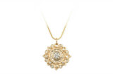 Mandala diamond necklace with diamond halo