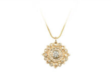 Mandala diamond necklace with diamond halo