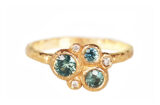 unique cluster ring with seafoam sapphires and diamonds, one of a kind ring design