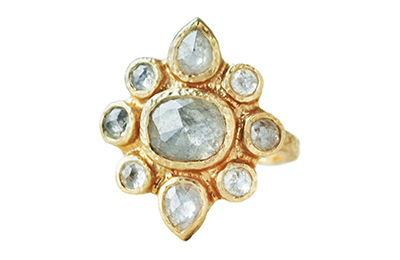 Ornate raw diamond goddess ring