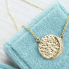 Hammered gold necklace with diamonds Crescent Moon and Sun