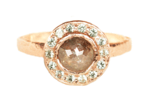 rustic diamond halo rose gold ring made in Toronto, Canada