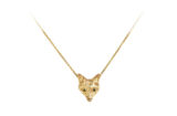 golden fox with green diamond eyes necklace