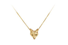 golden fox with green diamond eyes necklace