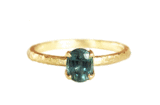 teal Montana sapphire golden leaves ring