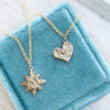 Hammered gold little star necklace, dainty heart necklace