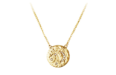 Diamond and hammered gold crescent and stars necklace, made in Canada