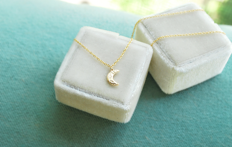 Little golden crescent moon necklace, dainty gold pendant made in Canada
