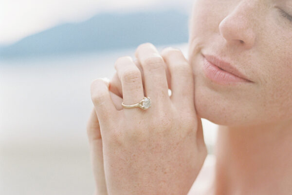 Romantic bride with alternative engagement diamond ring