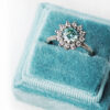 teal moissanite vintage rosetta white gold ring with diamonds