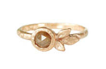 hammered rose gold ring with peach diamond, nature inspired engagement ring