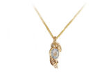 hammered gold aquamarine necklace with gold leaves and diamond, made in canada