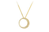 Diamond crescent moon necklace in hammered gold, sliding pendant