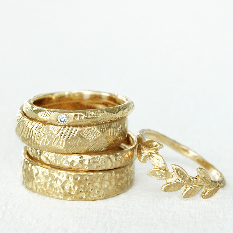 high texture hammered gold wedding bands for alternative wedding in Canada