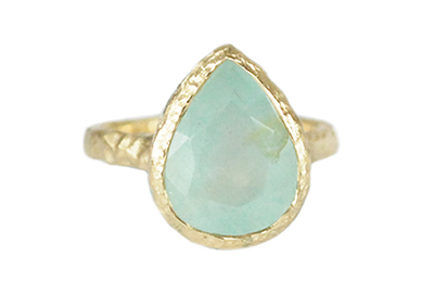 Pear aquamarine, set in hammered yellow gold ring