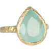 One of a kind milky aquamarine pear hammered gold ring