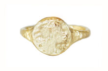 Hammered gold signet ring round disc