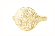 12mm round hammered gold signet ring