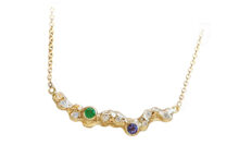 Custom textured gold branch necklace with birthstones and diamonds