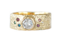 Coloured diamonds in a family birthstone gold ring