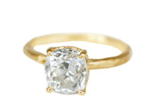 Organic gold old mine cut oval diamond ring with accent diamonds