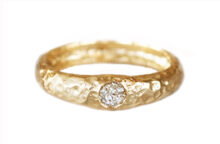 Textured gold old mine cut diamond ring