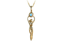 Moonstone holding female goddess figure talisman necklace