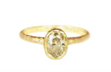 Oval champagne diamond ring in hammered gold
