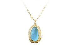 rough aquamarine textured gold pendant