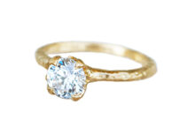 lab diamond ring with leaf prongs, made in textured gold
