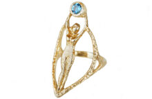 Moon goddess talisman ring with aquamarine