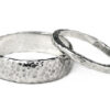 Hammered white gold wedding band set