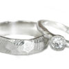 Chiseled white gold men's wedding band and diamond ring set