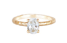 lab grown diamond in hammered gold engagement ring