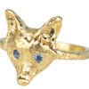 golden fox spirit talisman ring with blue sapphire eyes, side view