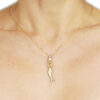 hammered gold pendant with mermaid holding a diamond, hand made necklace