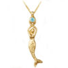 Mermaid Sirene goddess gold pendant with aquamarine