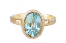 Oval teal sapphire organic gold ring