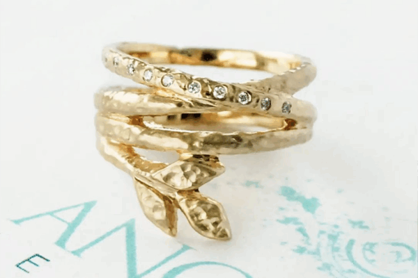 infinity wrap band with golden leaves and diamonds