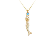 gold mermaid necklace with aquamarine